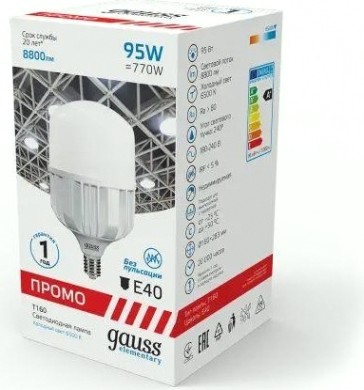 Лампа светодиодная GAUSS Т160 elementary 95w 8800lm 6500k e40 promo led [60430]