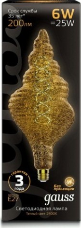 Лампа светодиодная GAUSS TL120 filament 6w 200lm 2400к е27 gray flexible led [166802008]