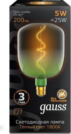 Лампа светодиодная GAUSS V140 filament 5w 200lm 1800к е27 green-clear flexible l [1009802105]
