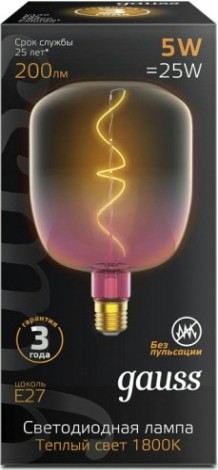 Лампа светодиодная GAUSS V140 filament 5w 200lm 1800к е27 pink-clear flexible le [1010802105]