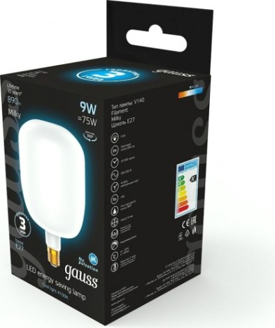 Лампа светодиодная GAUSS V140 filament 9w 890lm 4100к е27 milky led [1015802209]