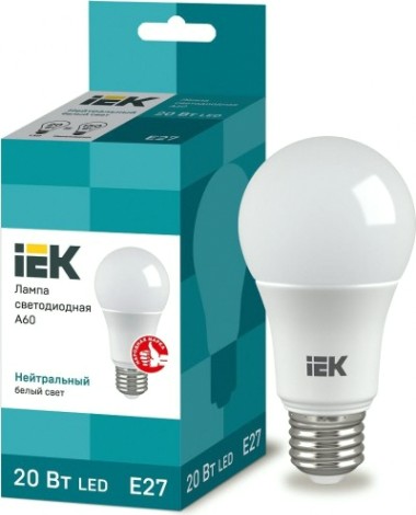 Лампа светодиодная IEK A60 20Вт 4000К Е27 Шар [LLE-A60-20-230-40-E27]