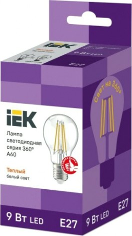 Лампа светодиодная IEK A60 360° 9вт филаментная шар 4000к Е27 [LLF-A60-9-230-40-E27-CL]