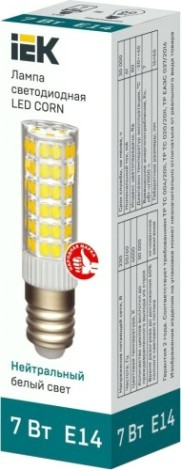 Лампа светодиодная IEK Corn 7Вт капсульная 4000к e14 керамика [LLE-CORN-7-230-40-E14]