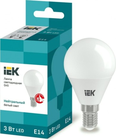 Лампа светодиодная IEK G45 3Вт 4000К Е14 Шар [LLE-G45-3-230-40-E14]