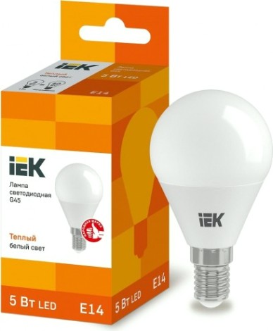 Лампа светодиодная IEK G45 5Вт 3000К Е14 Шар [LLE-G45-5-230-30-E14]