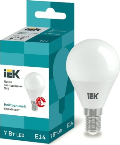 Лампа светодиодная IEK G45 7Вт 4000К Е14 Шар [LLE-G45-7-230-40-E14]