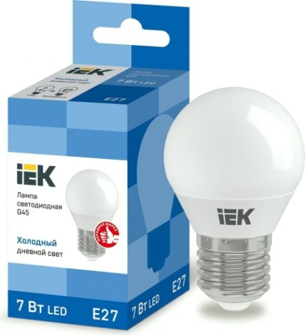 Лампа светодиодная IEK G45 7Вт 6500К E27 Шар [LLE-G45-7-230-65-E27]