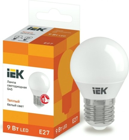 Лампа светодиодная IEK G45 9Вт 3000К Е27 Шар [LLE-G45-9-230-30-E27]