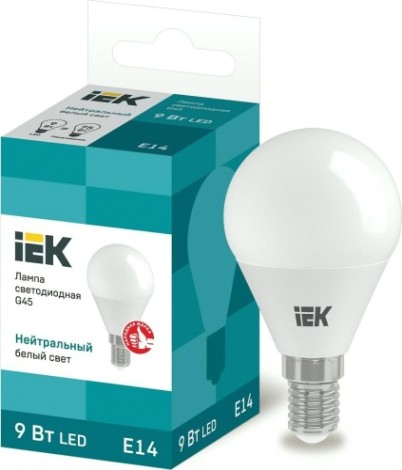 Лампа светодиодная IEK G45 9Вт 4000К Е14 Шар [LLE-G45-9-230-40-E14]