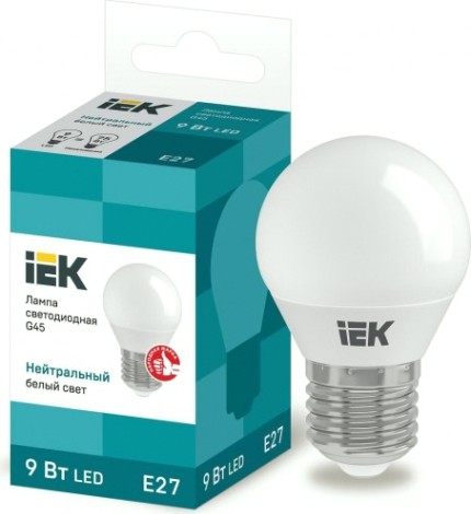 Лампа светодиодная IEK G45 9Вт 4000К Е27 Шар [LLE-G45-9-230-40-E27]