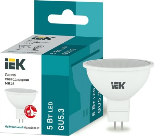 Лампа светодиодная IEK MR16 5Вт 4000К GU5.3 Софит [LLE-MR16-5-230-40-GU5]