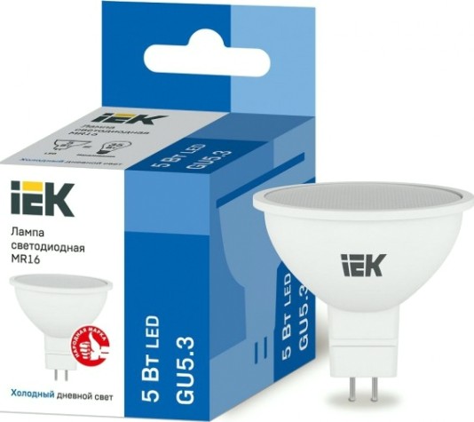 Лампа светодиодная IEK MR16 5Вт 6500К GU5.3 Софит [LLE-MR16-5-230-65-GU5]