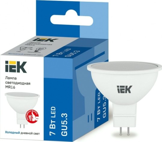 Лампа светодиодная IEK MR16 7Вт 6500К GU5.3 Софит [LLE-MR16-7-230-65-GU5]