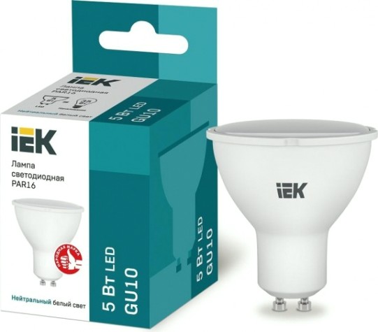 Лампа светодиодная IEK PAR16 5Вт 4000К GU10 Софит [LLE-PAR16-5-230-40-GU10]