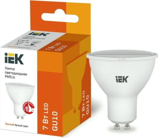 Лампа светодиодная IEK PAR16 7Вт 3000К GU10 Софит [LLE-PAR16-7-230-30-GU10]