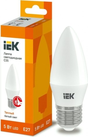 Лампа светодиодная IEK С35 5Вт 3000К Е27 Свеча [LLE-C35-5-230-30-E27]