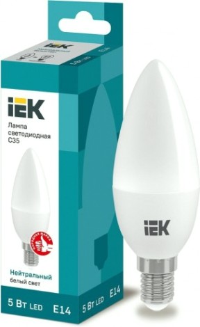 Лампа светодиодная IEK С35 5Вт 4000К Е14 Свеча [LLE-C35-5-230-40-E14]