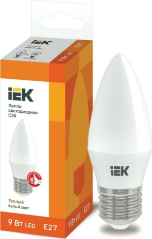 Лампа светодиодная IEK С35 9Вт 3000К Е27 Свеча [LLE-C35-9-230-30-E27]