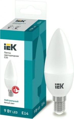 Лампа светодиодная IEK С35 9Вт 4000К Е14 Свеча [LLE-C35-9-230-40-E14]