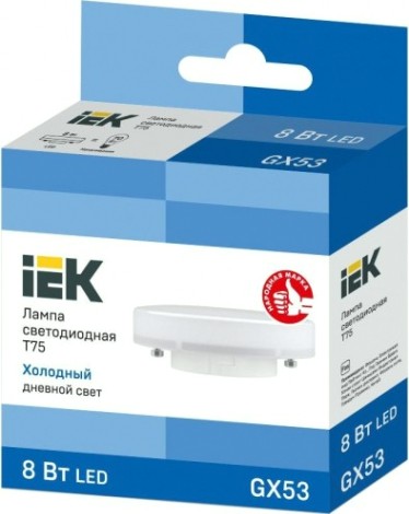 Лампа светодиодная IEK T75 таблетка 8вт 6500к gx53 [LLE-T80-8-230-65-GX53]