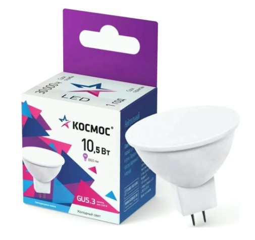 Лампа светодиодная КОСМОС 10.5W JCDR 230V GU5.3 6500K [LkecLED10.5wJCDRC65]