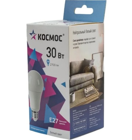 Лампа светодиодная КОСМОС 30W A70 E27 4500K 174-265B [LkecLED30wA70E2745]