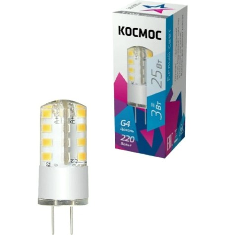 Лампа светодиодная КОСМОС 3Вт G4 220В 4500К силикон [LksmLED3wJCG4220v45]