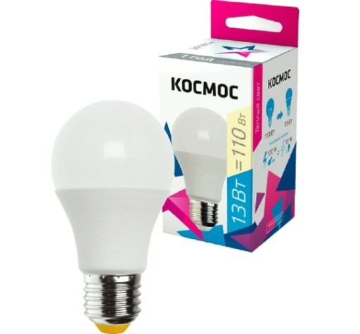 Лампа светодиодная КОСМОС А60 13W Е27 3000K [LkecLED13wA60E2730]