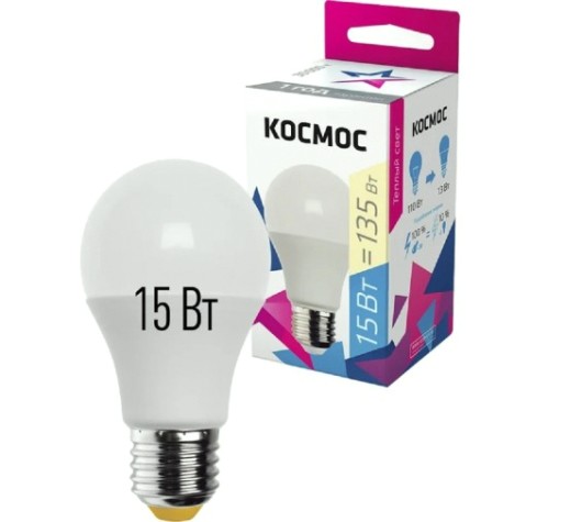 Лампа светодиодная КОСМОС А60 15W Е27 3000K [LkecLED15wA60E2730]