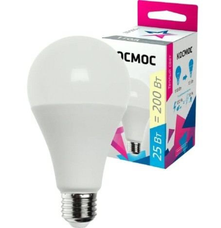 Лампа светодиодная КОСМОС А65 25W Е27 3000K [LkecLED25wA65E2730]