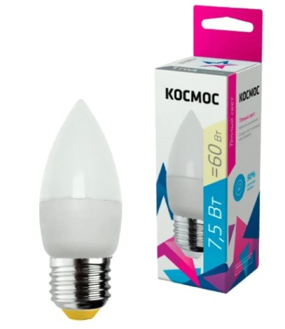 Лампа светодиодная КОСМОС CN 7,5W 220V E27 3000K [LkecLED7.5wCNE2730]