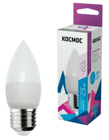 Лампа светодиодная КОСМОС CN 7.5W 220V E27 6500K [LkecLED7.5wCNE2765]