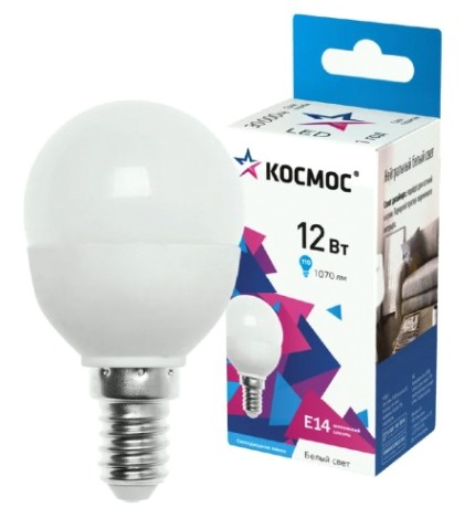 Лампа светодиодная КОСМОС GL45 12W 220V E14 4500K [LkeLED12wGL45E1445]