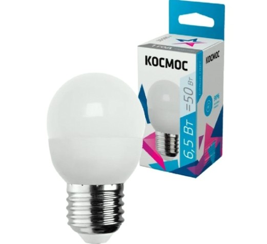 Лампа светодиодная КОСМОС GL45 6,5W 220V E27 4500K [LkecLED6.5wGL45E2745]