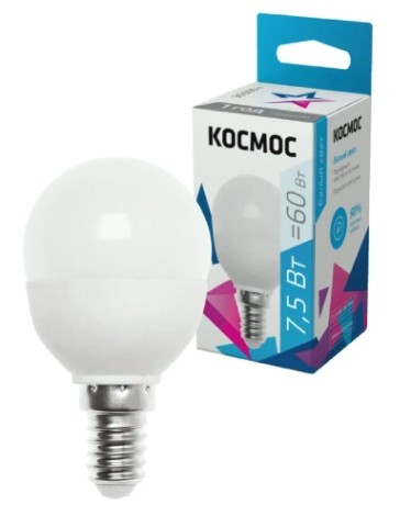 Лампа светодиодная КОСМОС GL45 7.5W 220V E14 4500K [LkecLED7.5wGL45E1445]