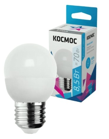 Лампа светодиодная КОСМОС GL45 8.5W 220V E27 4500K [LkecLED8.5wGL45E2745]