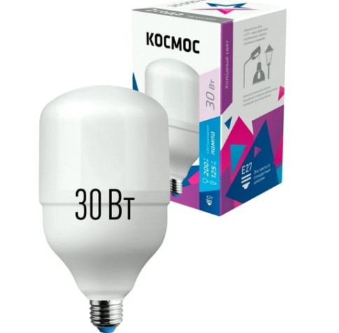 Лампа светодиодная КОСМОС HWLED 30W 220V E27 6500К переходник на E40 [LksmHWLED30WE2765]