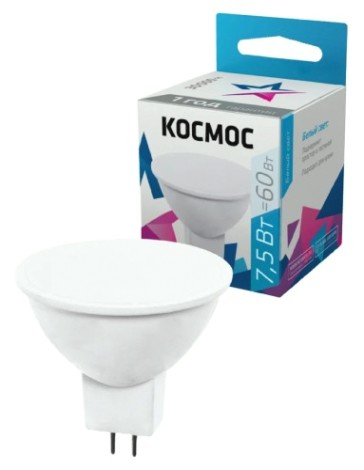 Лампа светодиодная КОСМОС JCDR 7.5W 220V GU5.3 4500K [LkecLED7.5wJCDRC45]