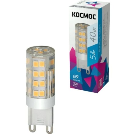 Лампа светодиодная КОСМОС LED 5Вт G9 220В 3000K керамика + пластик [LksmLED5WG9C4500pc]