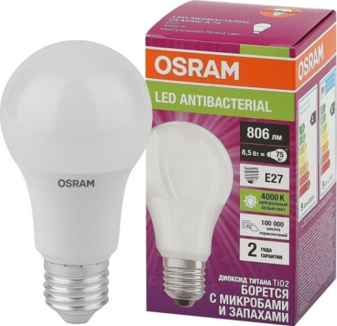 Лампа светодиодная Osram LED Antibacterial cla60 8,5w/840 230vfr e27 [4058075561199]