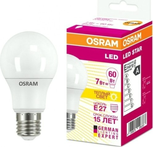 Лампа светодиодная Osram LED Star A 60 7вт матовая 2700к тепл. бел. e27 600лм [4058075096387]