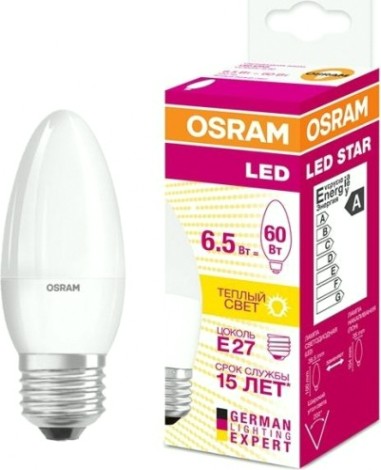 Лампа светодиодная Osram LED Star B 60 6.5вт 3000к e27 550лм [4058075134232]
