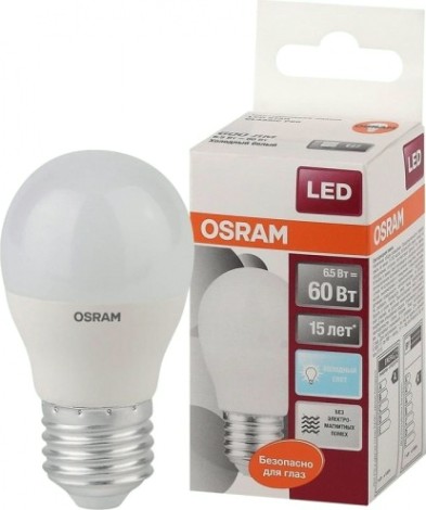 Лампа светодиодная Osram LED Star B 60 p 60 6.5w/840 6.5вт 4000к e27 550лм [4058075134324]