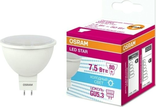 Лампа светодиодная Osram LED Star MR16 7.5вт 4000к gu5.3 700лм (замена 75вт) [4058075229099]