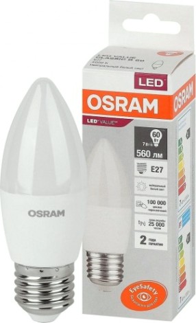 Лампа светодиодная Osram LED VALUE clb60 7sw/840 230v e27 10x1 [4058075579477]