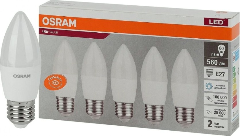 Лампа светодиодная Osram LED VALUE clb60 7sw/865 230v e27 (уп 5 шт) [4058075578074]