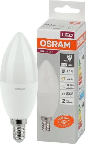 Лампа светодиодная Osram LED VALUE clb75 10sw/830 230v e14 10x1 [4058075579125]