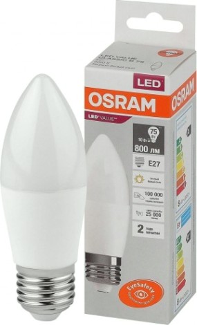 Лампа светодиодная Osram LED VALUE clb75 10sw/830 230v e27 10x1 [4058075579538]
