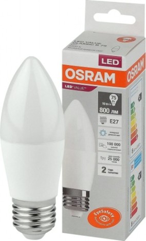 Лампа светодиодная Osram LED VALUE clb75 10sw/865 230v e27 10x1 [4058075579590]